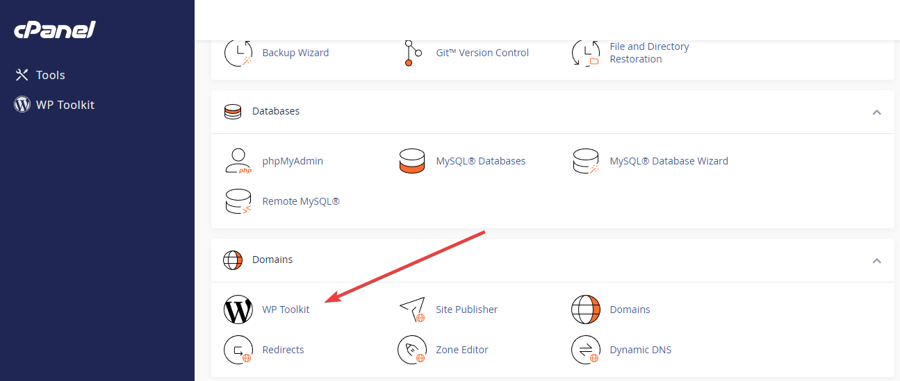 cPanel dashboard