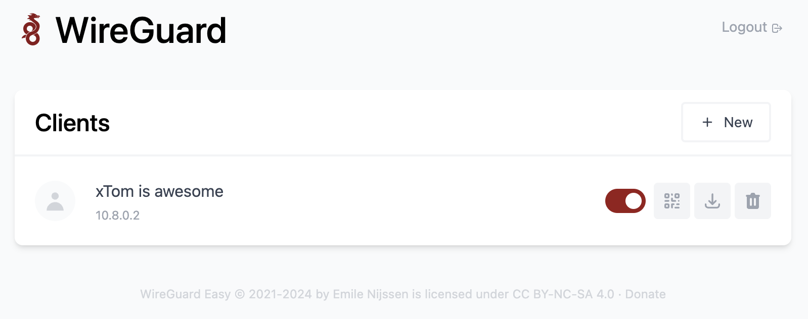 WireGuard easy user interfacce