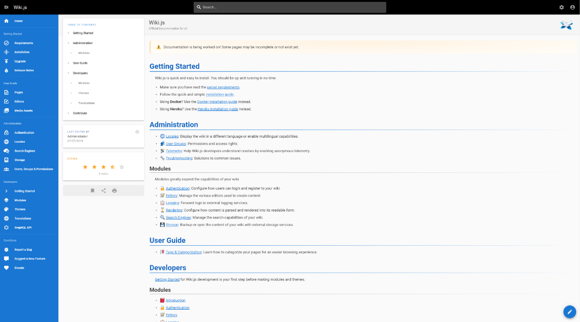 Wiki.js interface