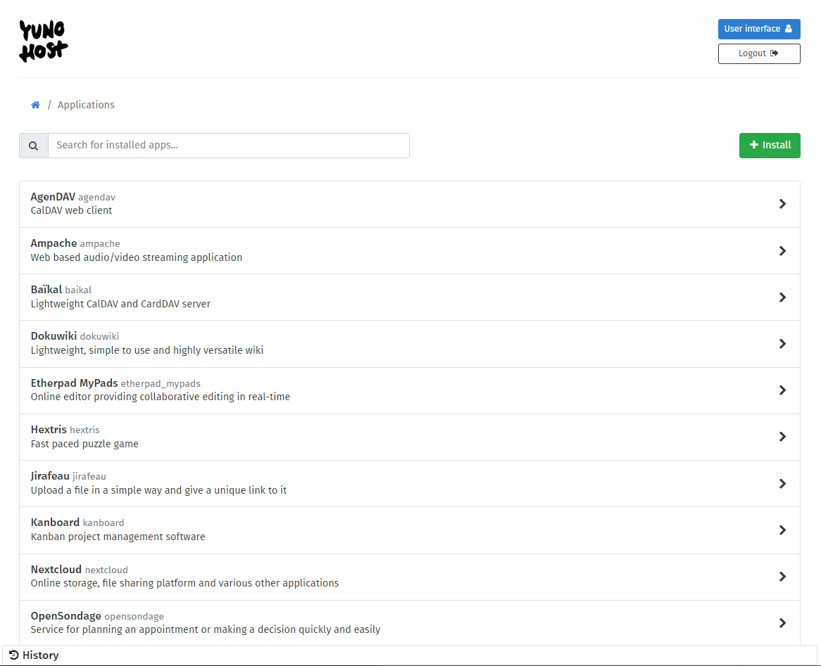 YunoHost installing applications